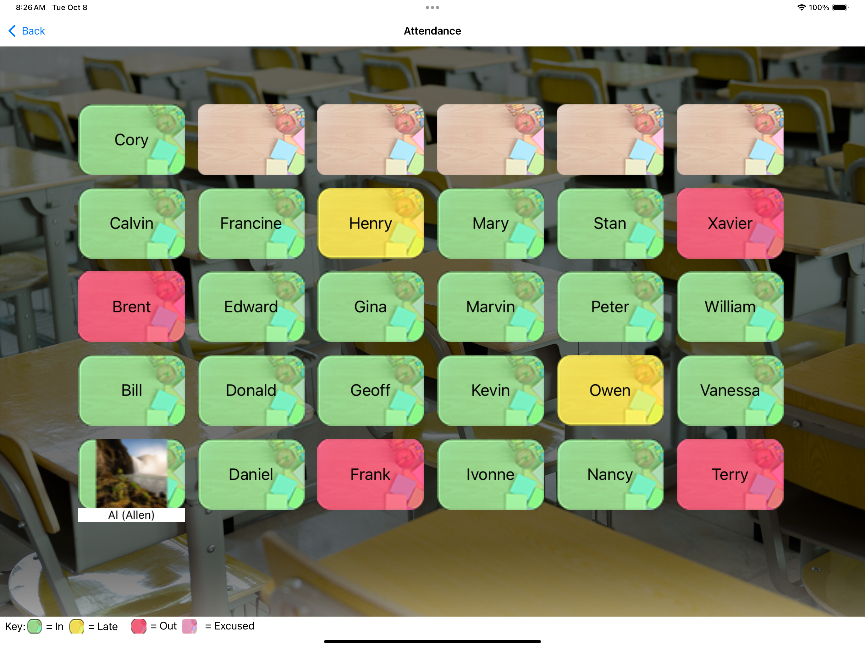 row column seating chart on ipad sample